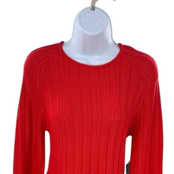 Pomander Place | NEW Red Adi Knit Round Neckline Bell Sleeve Mini Dress Size L - Picture 4 of 10